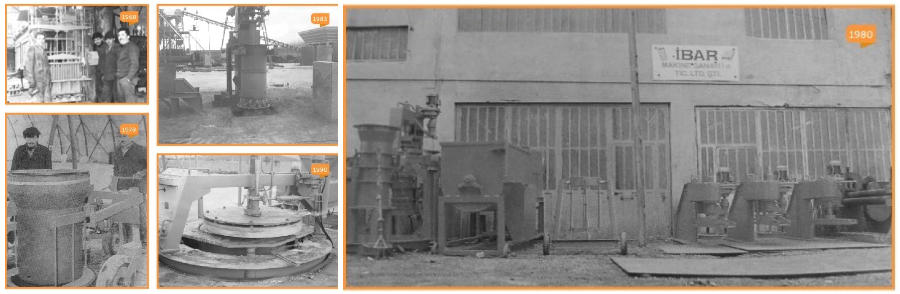 1968, 1978, 1980, 1983 ve 1990 yıllarından İBAR MAKİNA atölyesi, ilk makinalar ve çalışanlarına ait arşiv fotoğrafları