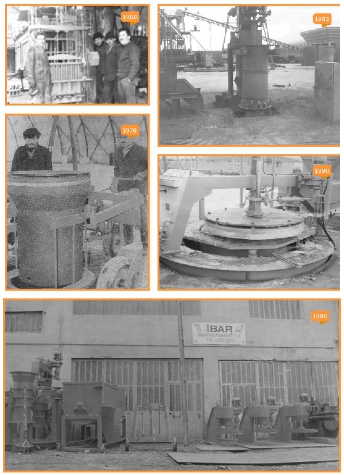1968, 1978, 1980, 1983 ve 1990 yıllarından İBAR MAKİNA atölyesi, ilk makinalar ve çalışanlarına ait arşiv fotoğrafları